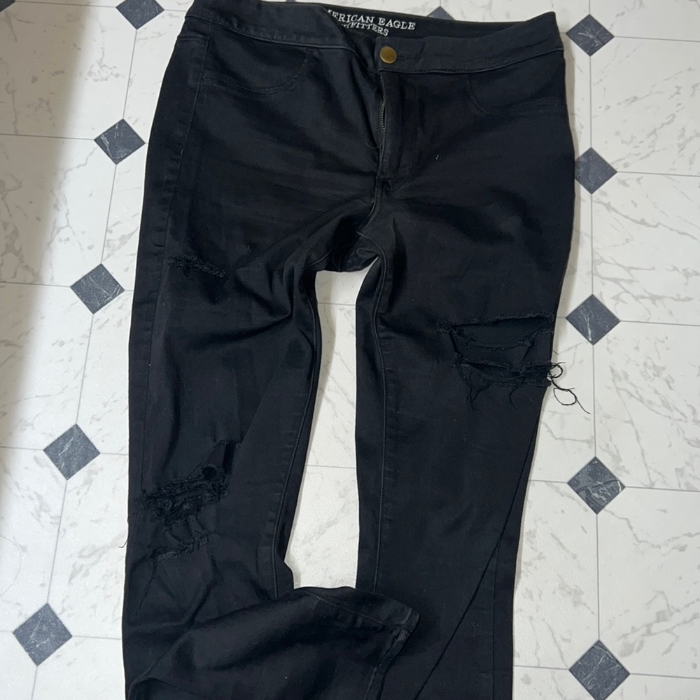 NWOT AMERICAN EAGLE 12 X long Sateen extreme legging jegging jeans destroyed